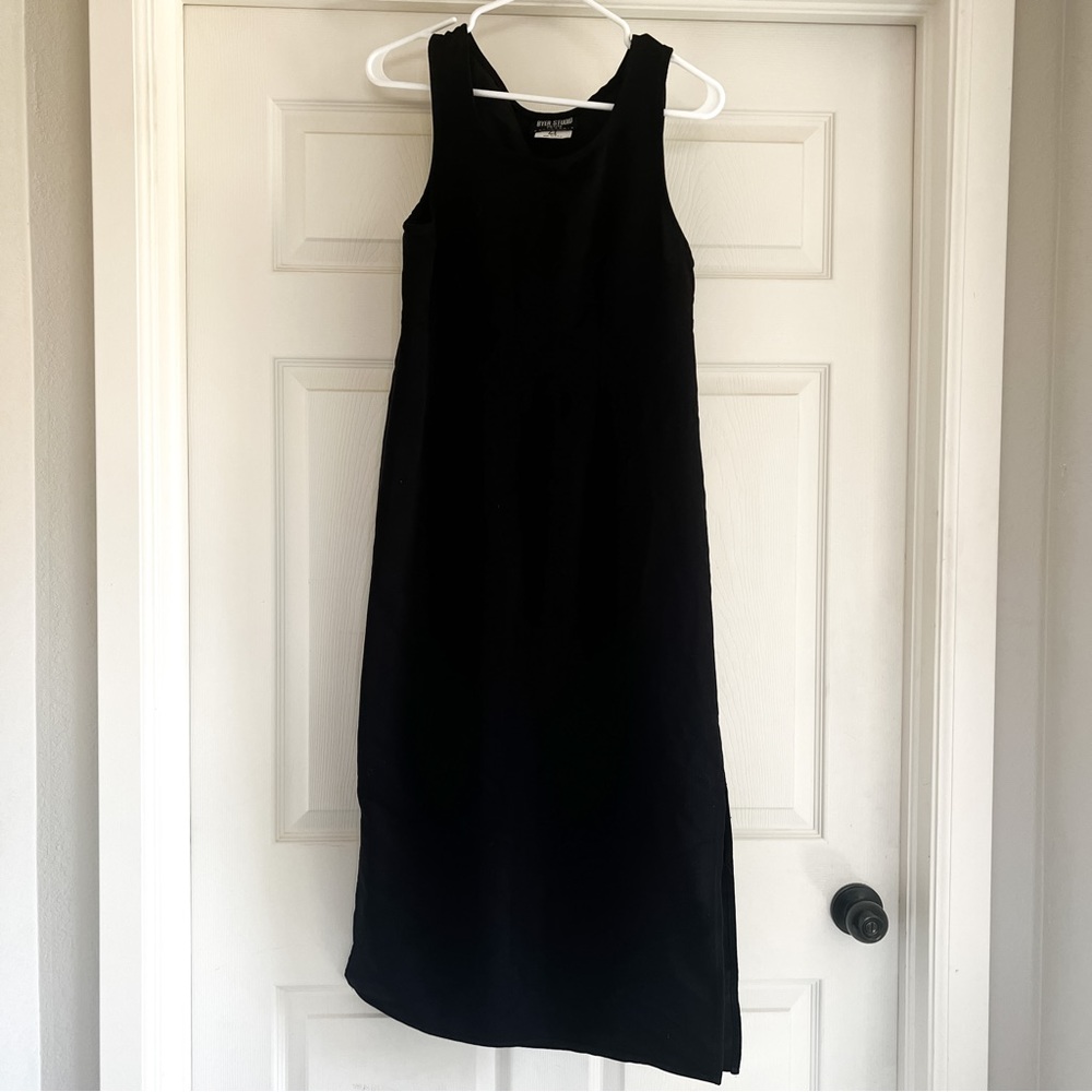 Vintage Byer Studio Petite Black Midi Dress Tie Back Sleeveless 8P